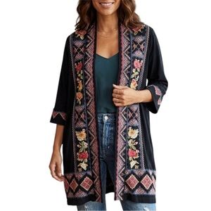 Johnny Was Embroidered Kimono Cardigan Black Size Small